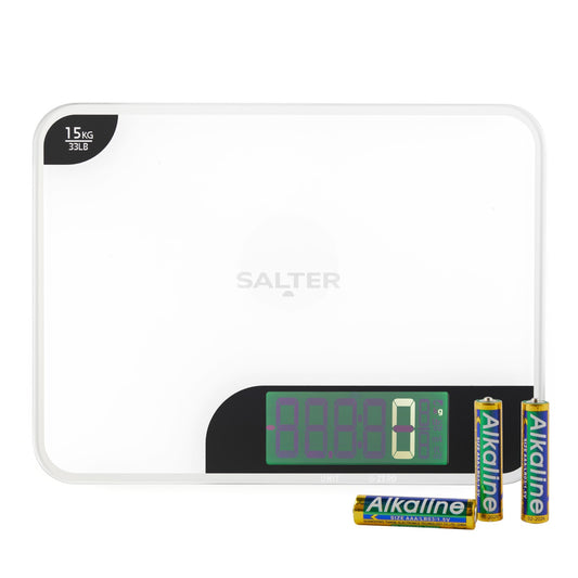 Salter Max Electronic Kitchen Scale 15Kg Digital Baking Food Mirror Finish White