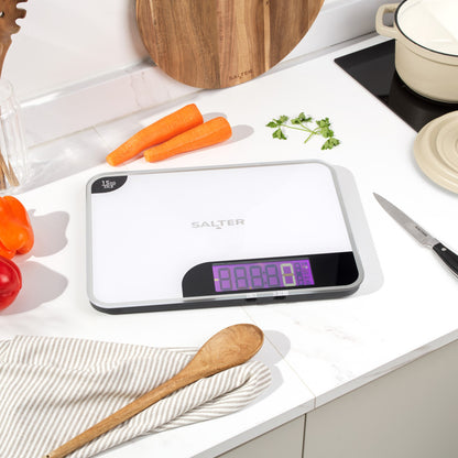 Salter Max Electronic Kitchen Scale 15Kg Digital Baking Food Mirror Finish White