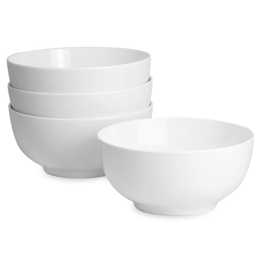 White Porcelain Bowls 600Ml - Set of 4 | Breakfast, Soup, Noodles | M&W