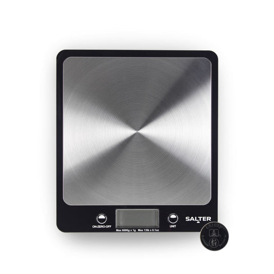 Salter Kitchen Scale Digital Stainless Steel Platform Cooking Scale Black Evo