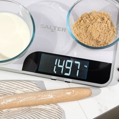 Salter Max Electronic Kitchen Scale 15Kg Digital Baking Food Mirror Finish White