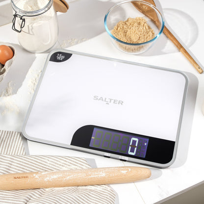 Salter Max Electronic Kitchen Scale 15Kg Digital Baking Food Mirror Finish White